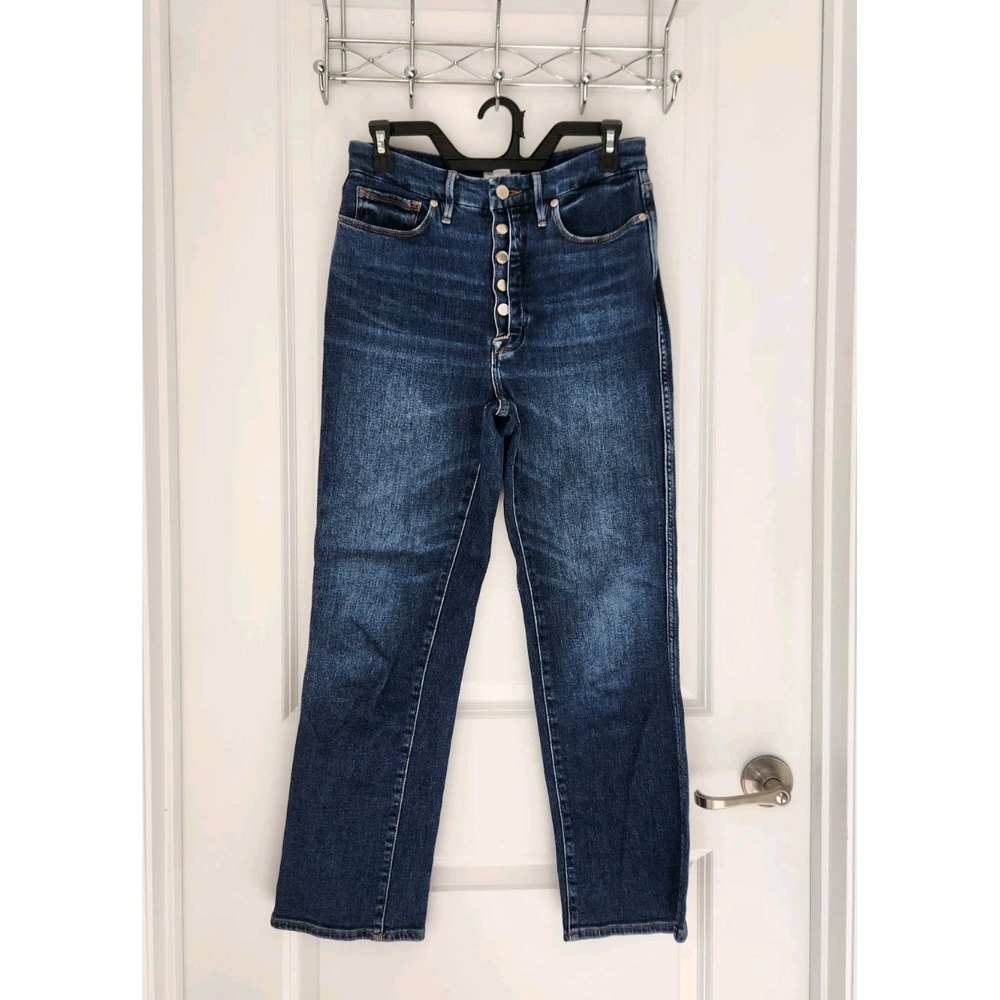 Good American Button Fly High Rise Straight‎ Ankle Women's Blue Jeans Size 4/27
